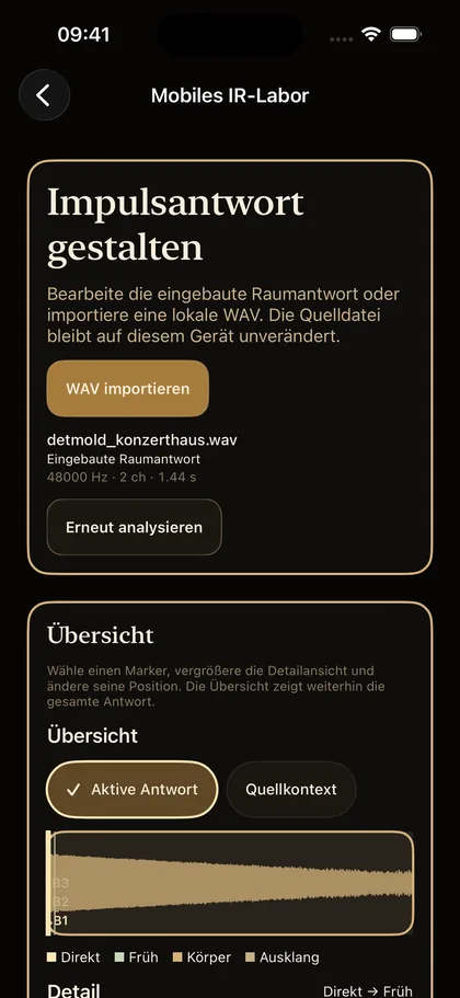 App-Ansicht: IR-Lab mit Wellenformübersicht